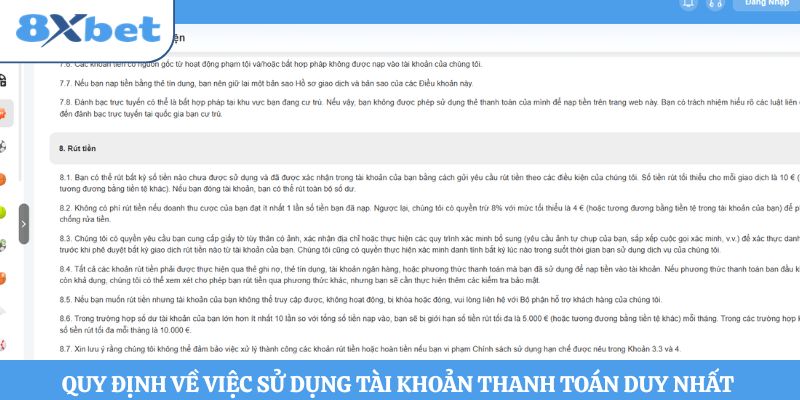 Quy định về việc sử dụng tài khoản thanh toán duy nhất 